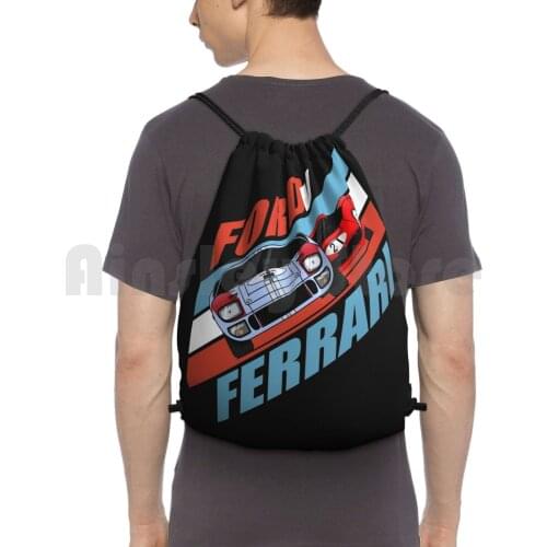 Vs Backpack Drawstring Bags Gym Bag Waterproof Le Mans Le Mans 24H Gt Gt40 1966 Racing Motorsport Race Winners Black Car