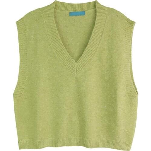 Knitting Sweater Vest Women Sleeveless V-neck Soild Autumn And Winter New Korean Loose Wild Casual Pink Knitted Womens Jumper