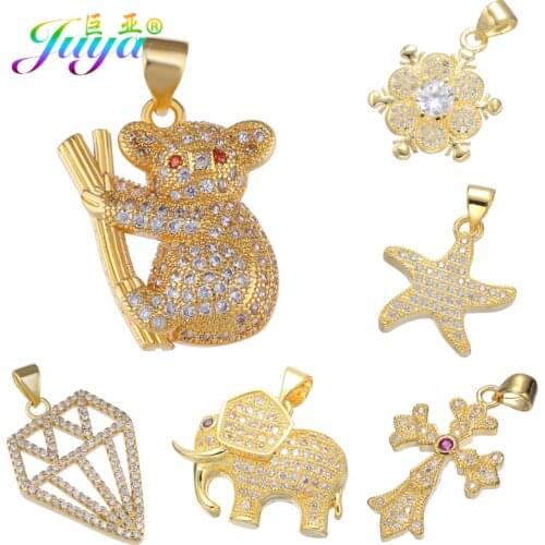 Juya DIY Jewelry Charms Supplies Micro Pave Zircon Animal Elephant Cross Sloth Charms For Fashion Necklace Bracelets Making