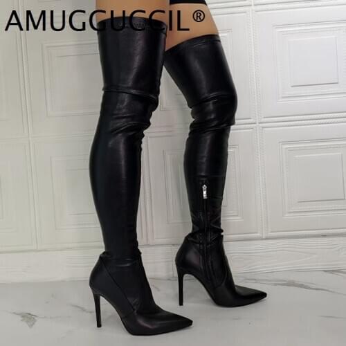 2020 New Plus Big Size 36-43 Black Zip Fashion Sexy Thigh High Over The Knee Autumn Female Winter Female Lady Women Boot X2052