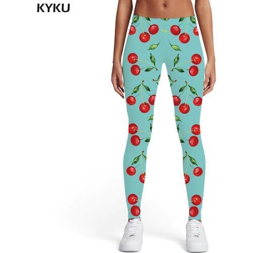 KYKU Cherry Leggings Women Leaf Sport Fruit Sexy Art Elastic Graffiti Printed pants Womens Leggings Pants Casual Bodybuilding