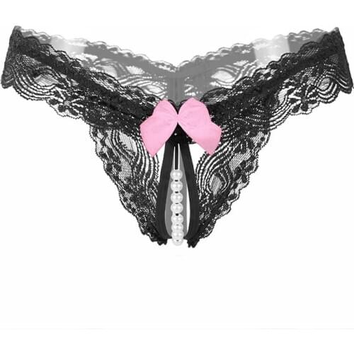 Women Thongs And G Strings With Pearls Tangas Women Sexy Panties Sexy Underwear Lace Bow Briefs Erotic Transparent Panties
