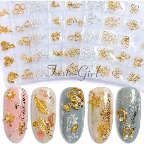 1 Pack Gold Silver Hollow Mixed metal 3d nail art decorations alloy charms for nails Manicure Accessories Supplies Tools