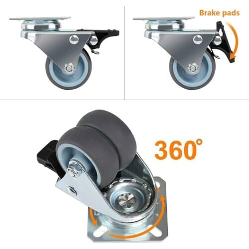 4 x 2 inch Heavy Duty Swivel Castor Wheels 50mm with Brake for Trolley Furniture