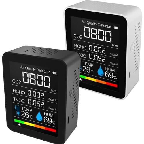 5 in1 Indoor Air Quality Monitor Lcd Digital co2 Air Quality Meters Real Time Intelligent Air Quality Sensor Tester co2 Detector