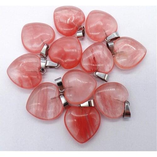 50Pcs 20x20x7mm Wholesale Red Cherry Quartz Love Heart Pendant Bead DIY Earrings Handmade Jewelry Accessories S691