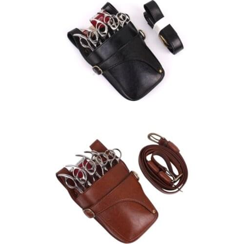 D0LF Hair Scissor Holster Pouch with Waist Shoulder Belt for Hairdressers Barber PU Leather Shears Hairdressing Tool Case Bag