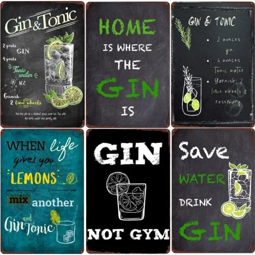 Gin Tonic Recipe Vintage Metal Tin Signs Negroni Martini Cocktail Poster Pub Bar Party Wall Decor Gintleman Funny Plaque N349