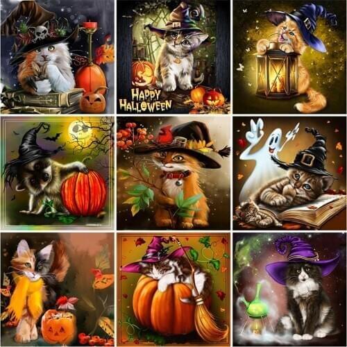 Evershine 5D DIY Diamond Embroidery Cat Full Square Diamond Painting Animal Rhinestone Art Halloween Decorations