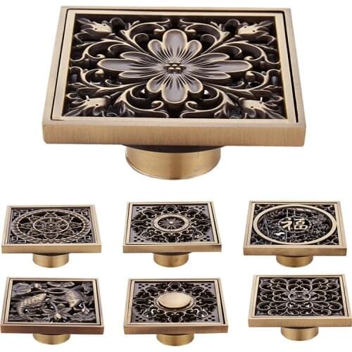 Euro Floor Drains Square 10cm Shower Drain Brass Floor Drain Stair Waste Grate With Hair Strainer Bathroom Shower Accessories