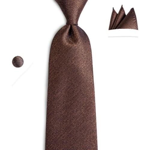 DiBanGu 8cm Fashion Brown Solid Tie Classic Necktie Coffee Neck Tie 100% Silk Ties For Men Wedding Business Accessories N-7136