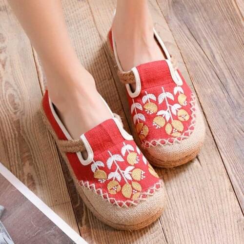 Vintage Flower Embroidered Ladies Handmade Canvas Shoes Vegan Espadrille Sneakers Women Casual Walking Driving Flat Loafers