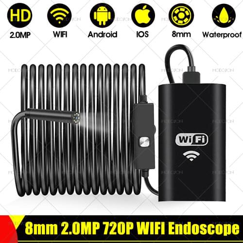 8mm 2.0MP 720P WIFI HD Endoscope Camera 800mAh Hard Soft Snake Tube Wireless Inspection Mini Borescope For iOS iphone Android
