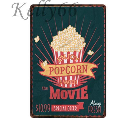 [ Kelly66 ] Movie Time Popcorn Buttery Fresh Metal Sign Tin Poster Home Decor Bar Wall Art Painting 20*30 CM Size y-1910