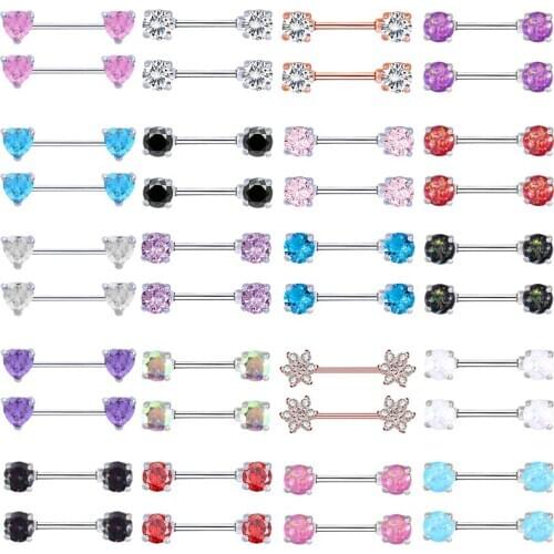 2PCS New Clear Zircon Heart Nipple Rings Piercing Body Jewelry Nipple Bar Ring Barbell Nipple Piercing Mamilo Sexy Women Jewelry
