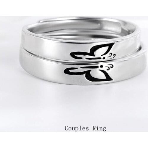 Pianpian Butterfly Couple Ring S925 Sterling Silver Ring Adjustable Valentines Day Gift Butterfly Ring Silver Jewelry