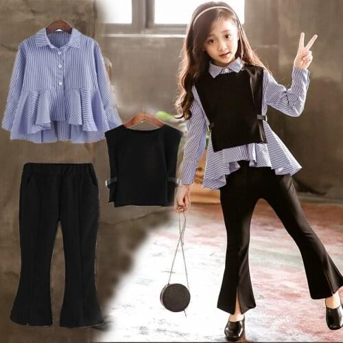 Girls Clothes Blouse + Vest +Pants Sets 2021 Cool Spring Autumn Kids Teenagers Birthday Outfits Children Clothing Kids Sets Jogg
