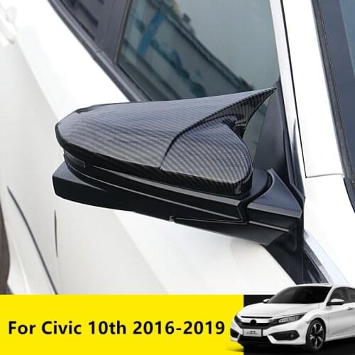 Horn Shape ABS Carbon Fiber Style Rear View Side Mirror Cover Rearview Caps For Honda For Civic 10th 2016 2017 2018