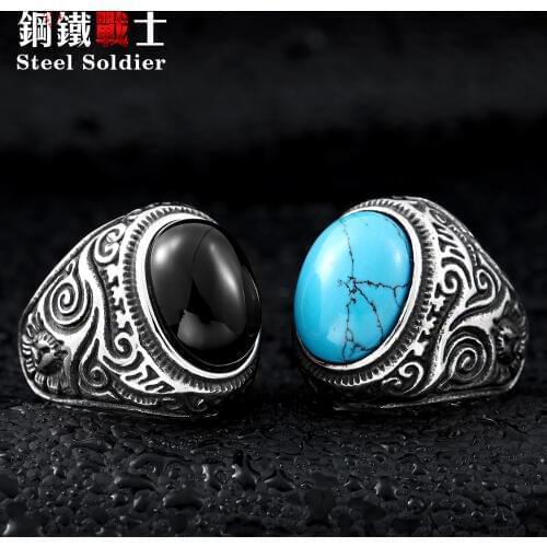 Steel soldier Size Green stone Stainless Steel Ring For Man Woman high quality fashion jewelry