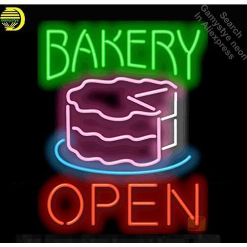 Neon Sign for Bakery Open with Cake Neon Bulbs sign Lamps handcraft Glass tubes Decorate Beer Wall Room signs made to order