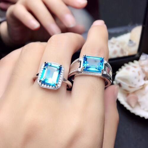 Couple Rings Natural Topaz Lovers Ring 925 sterling silver 8*10mm