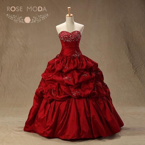 Rose Moda Burgundy Quinceanera Dress Strapless Beaded Ball Gown Lace Up Back Formal Party Pageant Dresses Real Photos