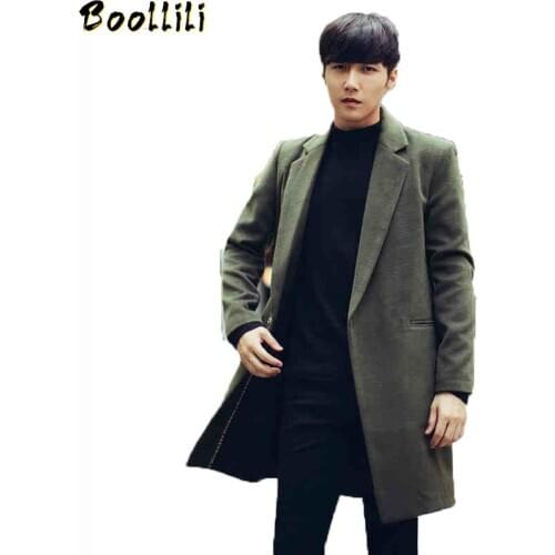 Casual Medium Long Mens Coat Turn-down Collar Trench Coat Men Jacket Coats Brand-Clothing Army Green Mens Coat Overcoat