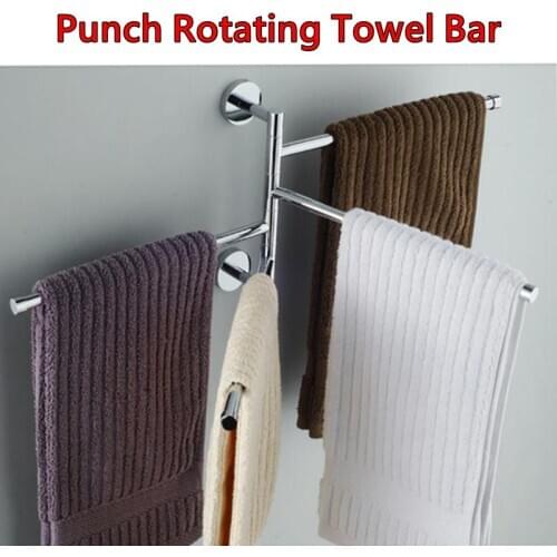 Bathroom Punch Rotating Towel Bars 2/3/4 Bars Stainless Steel Toilet Balcony Wall Mounted Towel Holder Bathroom Orgainzer Shelf