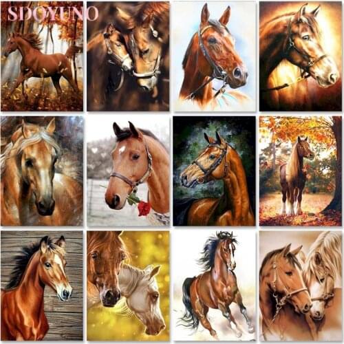 SDOYUNO Framed Painting By Numbers Kits For Adults Children Handmade Unique Gift Horse Animal Paint By Number Home Decors