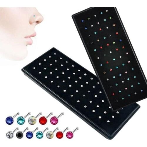 Crystal Rhinestone Nose stud Stainless Surgical Nose Piercing Stud Superfine ear bone needle earrings Body Jewelry