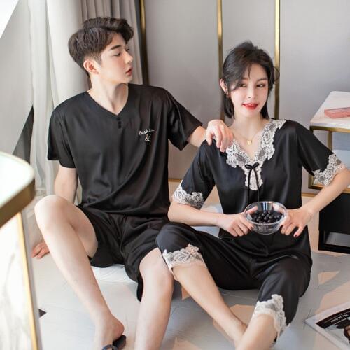 Silk Pajama Sets Sleepwear Suits Short Couples Pyjamas Male Satin Mens Pajamas Casual Sleepwear Mens Summer XXXL