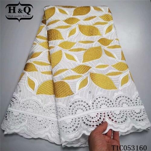 H&Q swiss voile cotton lace fabric 5 yards nigerian dry lace with rhinestones and stones 5 yards for sewing wedding party dress
