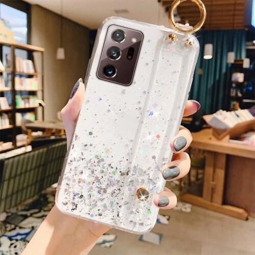 Luxury Bling Glitter Wristband Silicone Phone Case For Samsung Galaxy S20 FE S10 S9 Note 20 10 9 8 Plus Ultra-thin Lanyard Cover