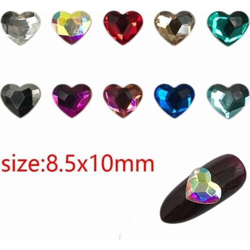 30/100Pcs Nail Art Rhinestone 8.5x10mm Heart Flatback Glass Crystal Shiny For Nail DIY Decoration Rhinestone