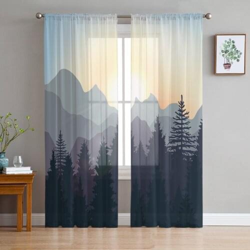 Mountain Pine Woods Sun Tulle Curtains for Bedroom Modern Voile Curtains Home Decoration Window Curtains