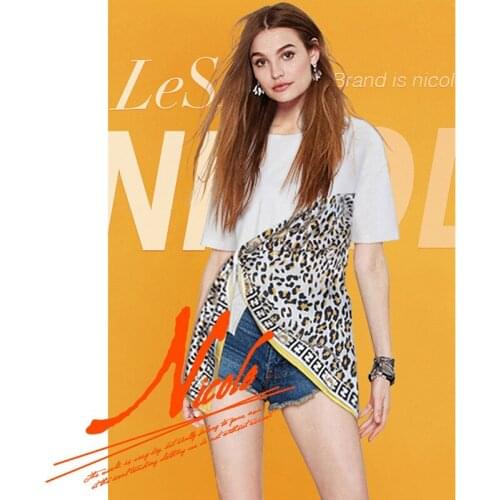 Leopard silk scarf stitching irregular lace-up white short-sleeved T-shirt 2021 new womens summer design top