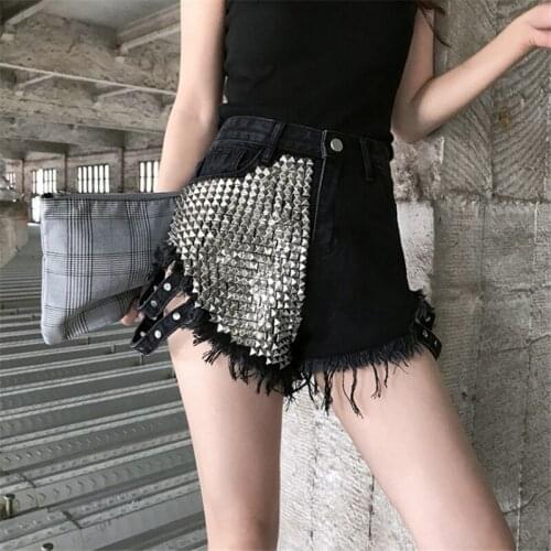 Woman Denim Shorts 2021 New Casual Comfortable Elegant Wild Shorts Slim Wide Leg A-line Shorts Summer Rivet Burrs Hole Hot pants