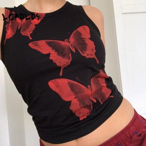 LORDLDS Women Crop Top Cute Butterfly Print Summer Y2k Fashion Sleeveless Casual Tank Tops Ladies Streetwear Beach clothing