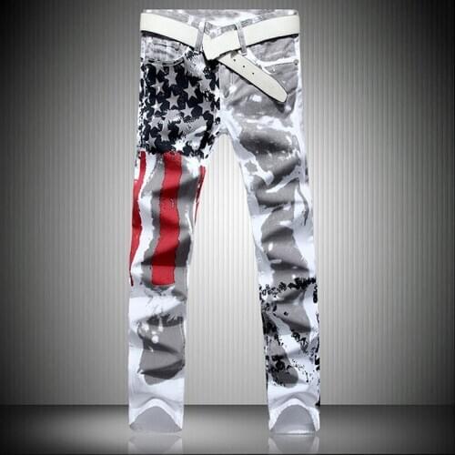 1Pcs Printing Mens jeans High elastic jeans NEW Casual trousers