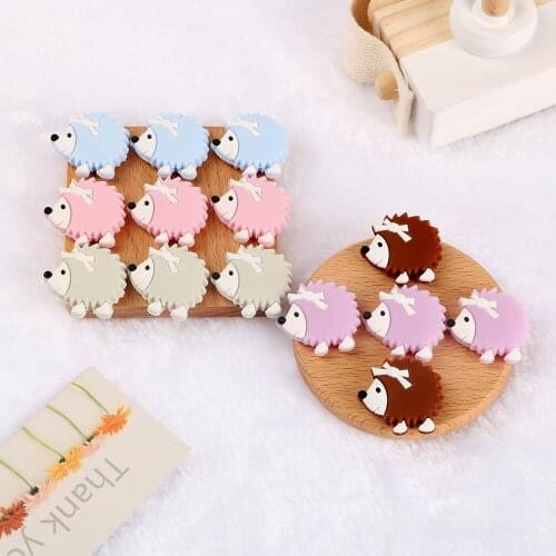 Kovict 10pcs Cartoon Cute Hedgehog Baby Silicone Beads Food Grade Pendant DIY Pacifier Chain Accessories Chewable Teether Toy