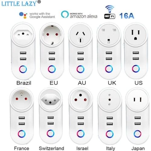 16A Wifi Smart Mobile Socket EU US UK Israel Brazil FR with USB Charging Timing Function Alexa Google Assistant Voice control