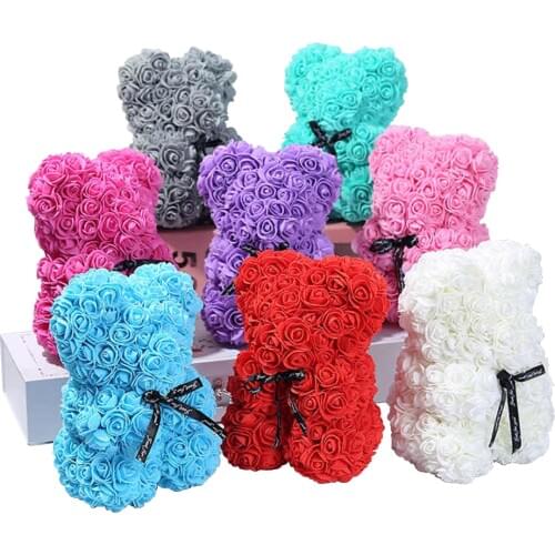 25cm Rose Bear With Box Artificial PE Flower Valentines Day for Girlfriend Mothers Day Wife Valentine Gift Wedding Decoration