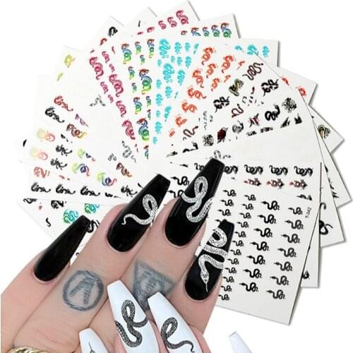 1 Sheet DIY Nail Stickers Black and White Snake-shaped Nail Decals Chinese Wind Dragon Element 3D Nail Art Sticker Self-Adhesive