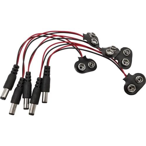 5Pcs 9V Battery Clips Snap DC Power Connector Cable 5.5 x 2.1mm Barrel Jack Plug T type Battery Snap Adapter For Arduino Uno R3