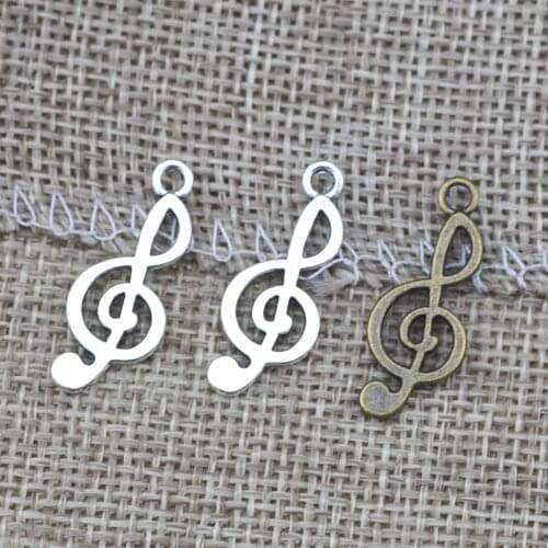 High Quality 50 Pieces/Lot 10mm*24mm Antique Silver Plated Diy Jewelry Accessories Musical Music Note Charms For Jewelry Making