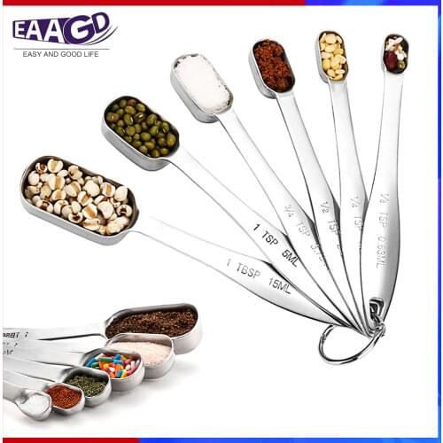 6Pcs/Set Stainless Steel Metal Measuring Spoons, for Dry and Liquid Ingredients, Narrow Shape Easily Fits in Spice Jars