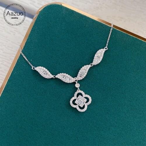 Aazuo 18K White Gold Real Diamonds 0.70ct Fairy Flower Tag Necklace With Gold Chain 45CM Gift For Women Engagement Party Au750
