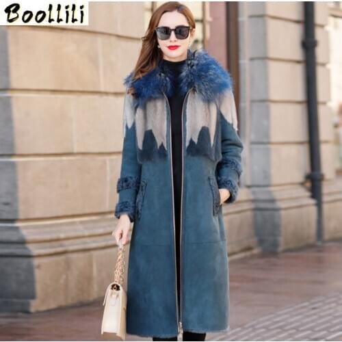 Boollili Luxury Double Faced Fur Coat 2020 Winter Jacket Women Natural Wool Fur Coat Female Mink Fur Genuine Leather Jacket