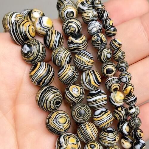 4 6 8 10mm Yellow Malachite Round Stone Beads Loose Spacer Beads For Jewelry DIY Making Bracelet Earrings Accessories 15''Inches