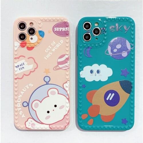 Cartoon Astronaut Cat & Rocket Case for iPhone 12 Pro Max Back Phone Cover for 12 Mini 11Pro Max X XS XR 8 7 Plus SE 2020 Capa